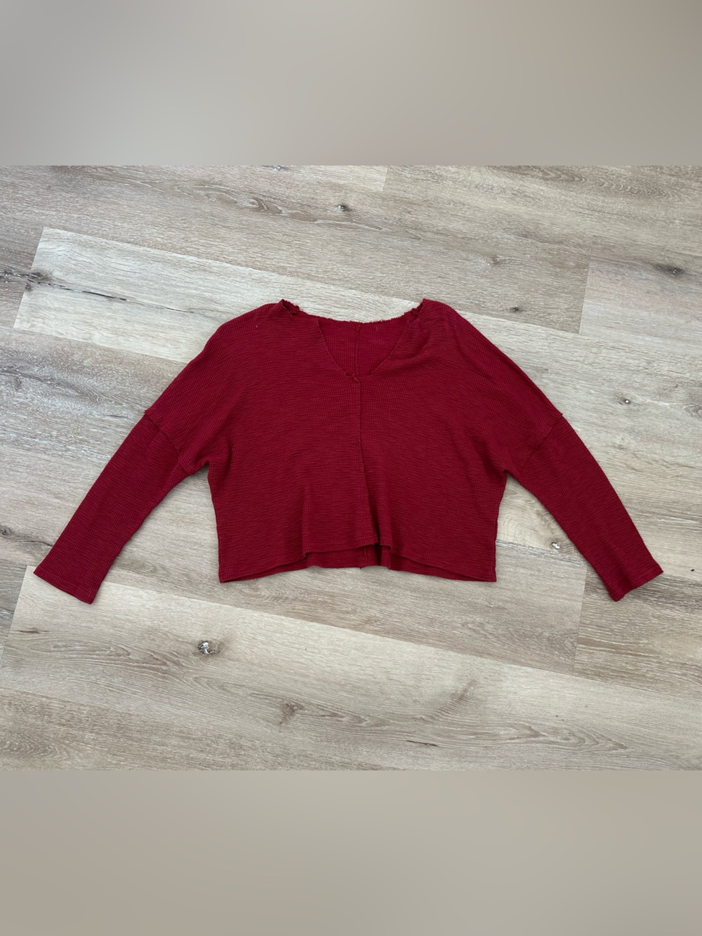 Red Ribbed 3/4 Sleeve Cropped shirt